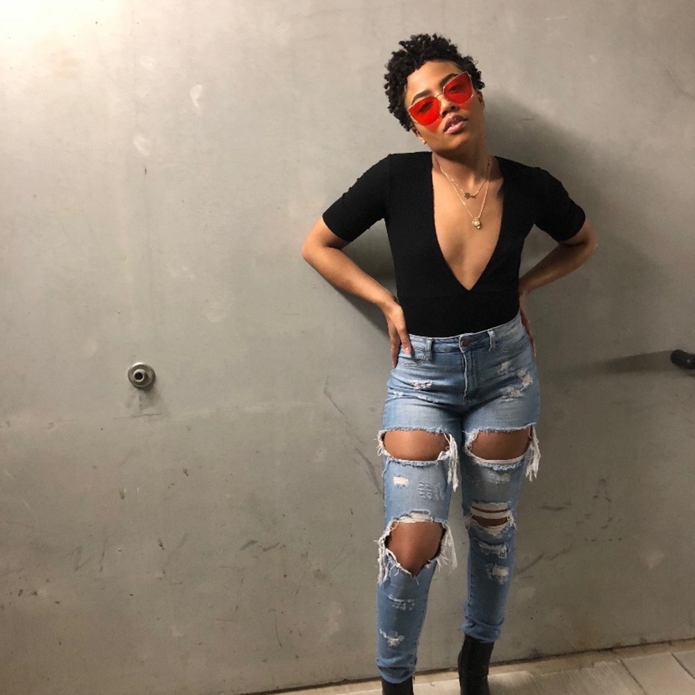 Distressed, High Waist Jeans